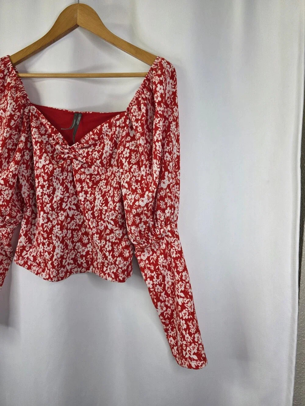 Anthropologie Women's Small Sweetheart Floral Peasant Puff Sleeve Blouse Cropped